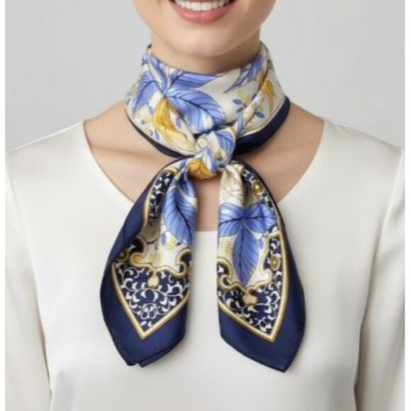 ⭐New Elegant Nautical Silky Square Scarf Bandana Luxury Scarf Blue Beige Soft⭐ - Picture 1 of 8